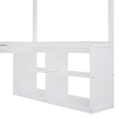 Loft Bed With Drawers, Cabinet, Shelves With Desk