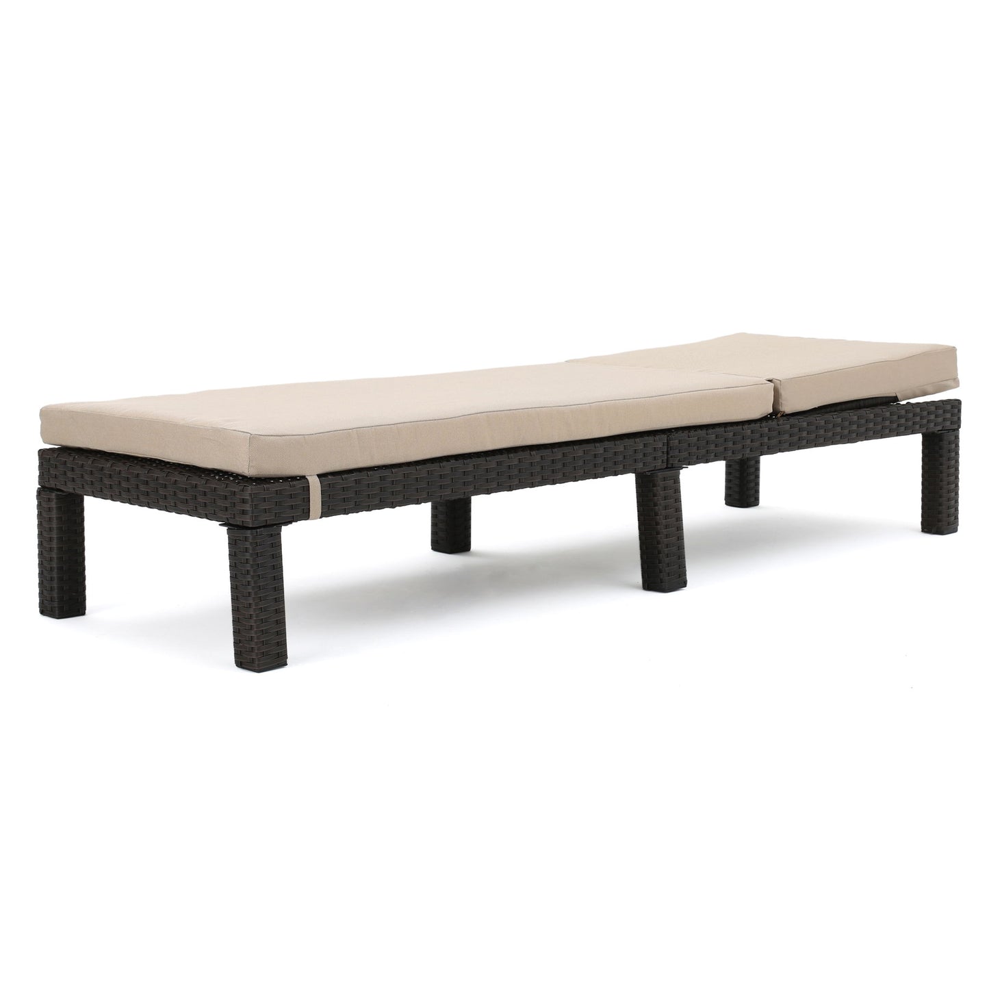 Puerta - Chaise Lounge Frame Cushion Outdoor Wicker Iron - Beige / Dark Brown