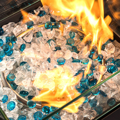 Propane Gas Square Fire Pit, Tile Tabletop With Beautiful Wicker Base For Outside