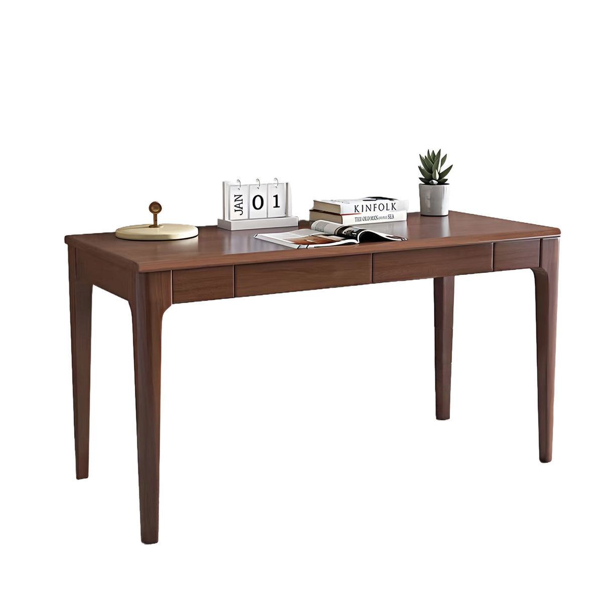 Desk With Drawers, Smooth Edge Design - Walnut