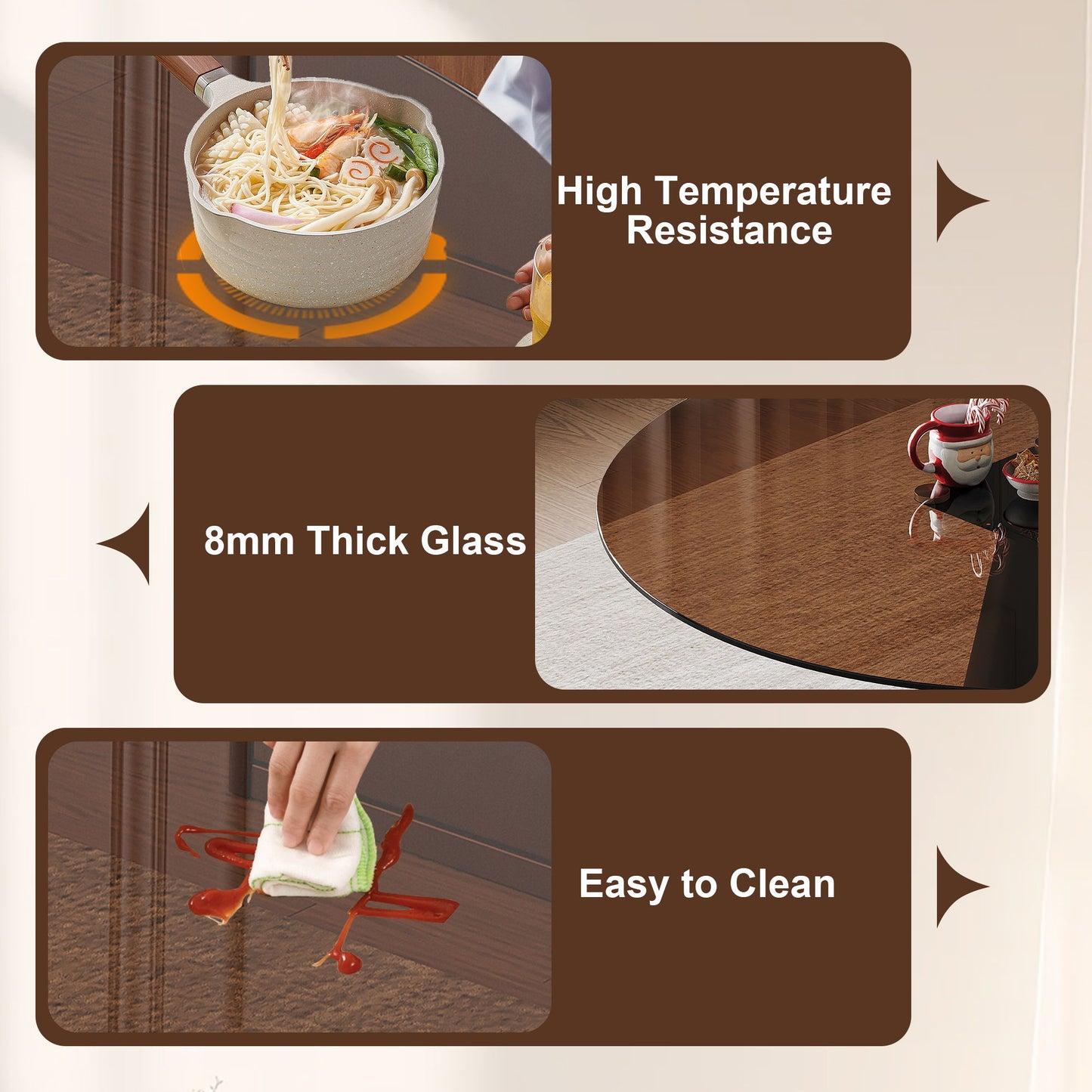 Round Dining Table - Black / Brown - Tempered Glass