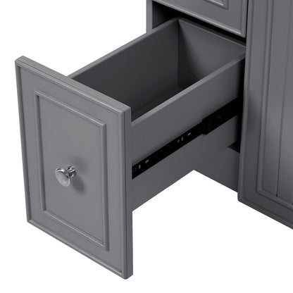 Transitional Style Bathroom Vanity Cabinet With Ceramic Sink