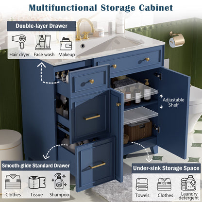 Bathroom Vanity With Sink, Soft Close Doors, Adjustable Shelves
