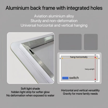 Bathroom Mirror Vanity Mirrors With Front Lights, Wall Mounted, Anti-Fog, Frameless, Horizontal Or Vertical
