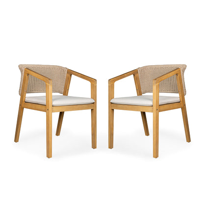 Outdoor Dining Set 1 Table 4 Chairs (Set of 5) - Teak / Beige