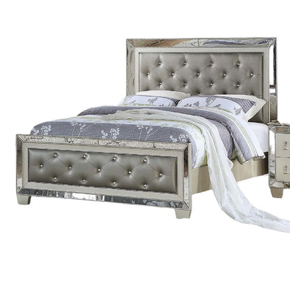 Glamorous Tufted Headboard Bed With Mirror Trim