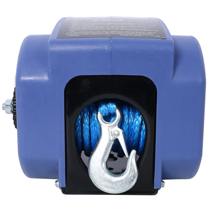 Reversible 12V Electric Trailer Winch For Boats Up To 6000 Lbs With Synthetic Rope And Extra Pulley Hook - Blue