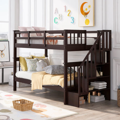 Stairway Bunk Bed With Storage And Guard Rail For Bedroom