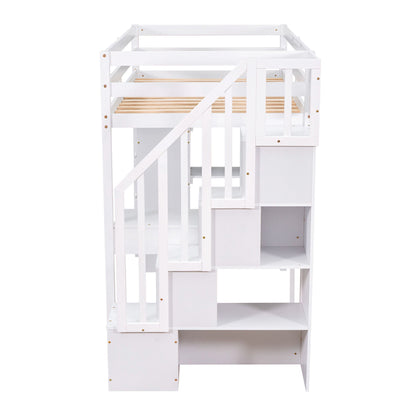 Loft Bed With Storage Drawers, Desk And Stairs With Shelves