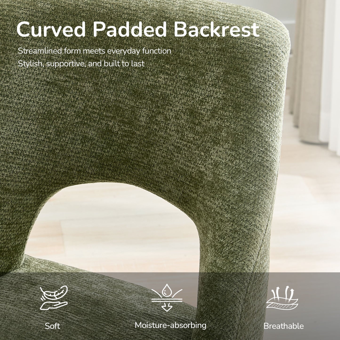 Upholstered Dining Chair With Curved Legs (Set of 2) - Green