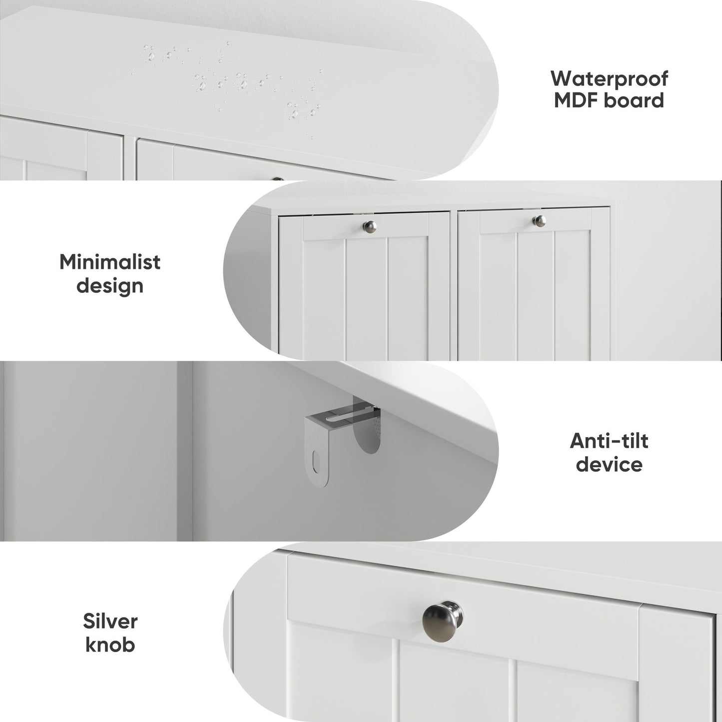 Tilted Laundry Hamper With Removable Basket, Hidden Storage Cabinet, Home Organizer For Bathroom - White