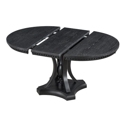 5 Piece Dining Set Extendable Round Table And 4 Chairs - Black / Oak
