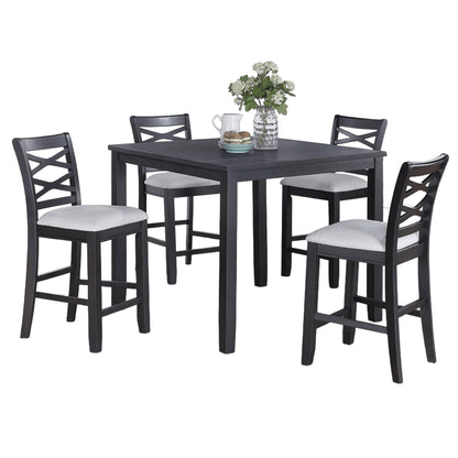 Dining Table Set With 4 Cross Back Chairs, Upholstered Cushions - Charcoal