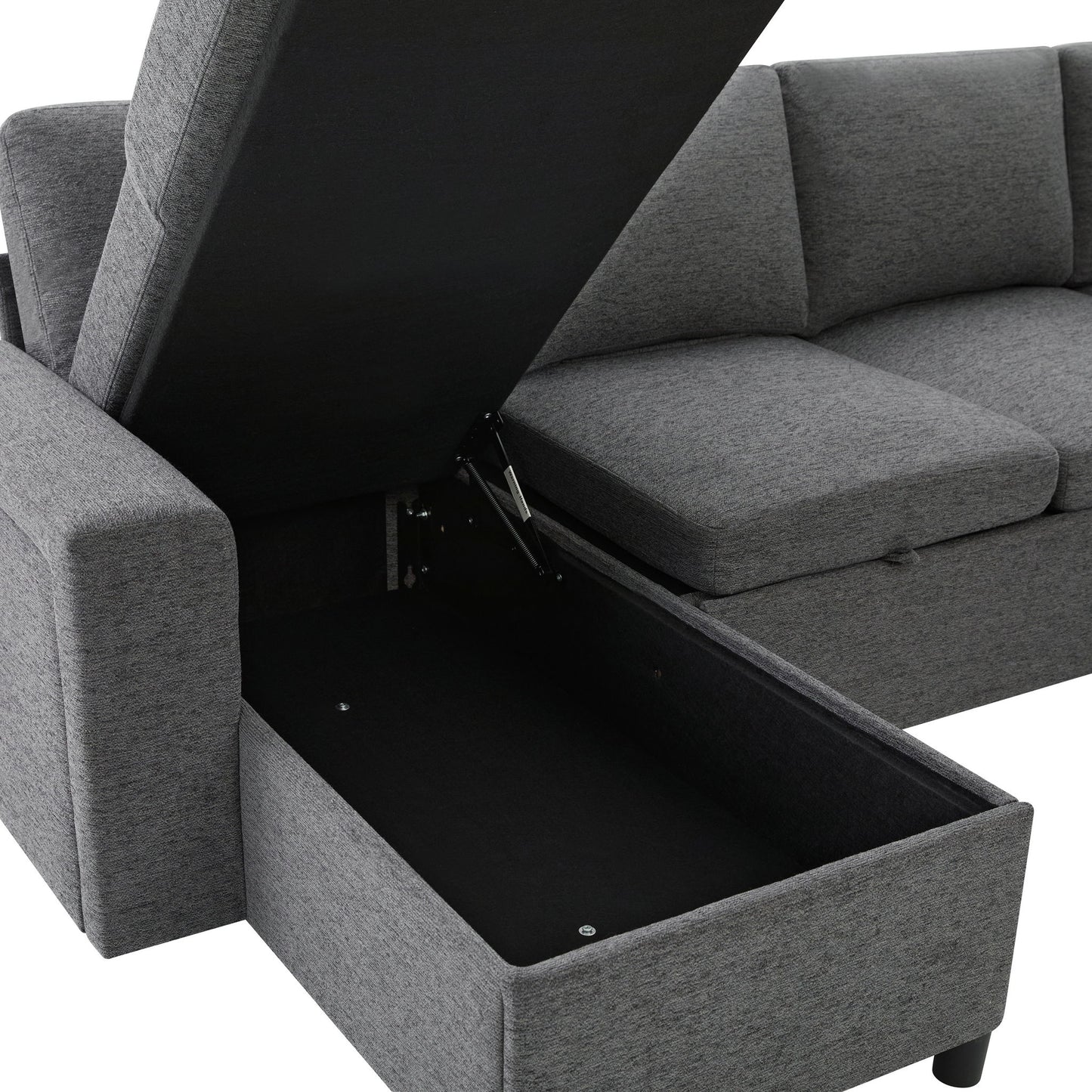 U - Shaped Convertible Sectional Sofa Bed With Storage, USB Charger & Cup Holders