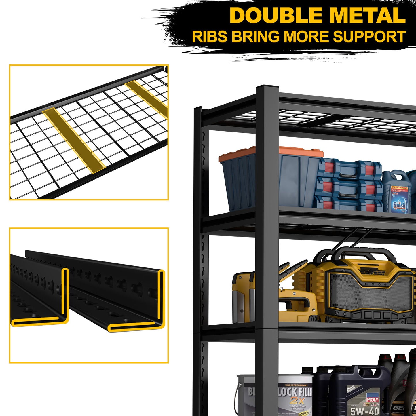 Garage Storage Rack, 5 Layer Adjustable Shelving Unit For Warehouse - Black