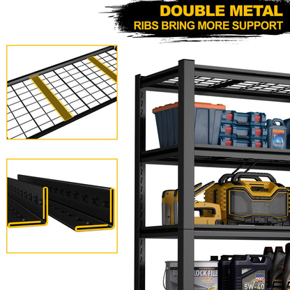 Garage Storage Rack, 5 Layer Adjustable Shelving Unit For Warehouse - Black