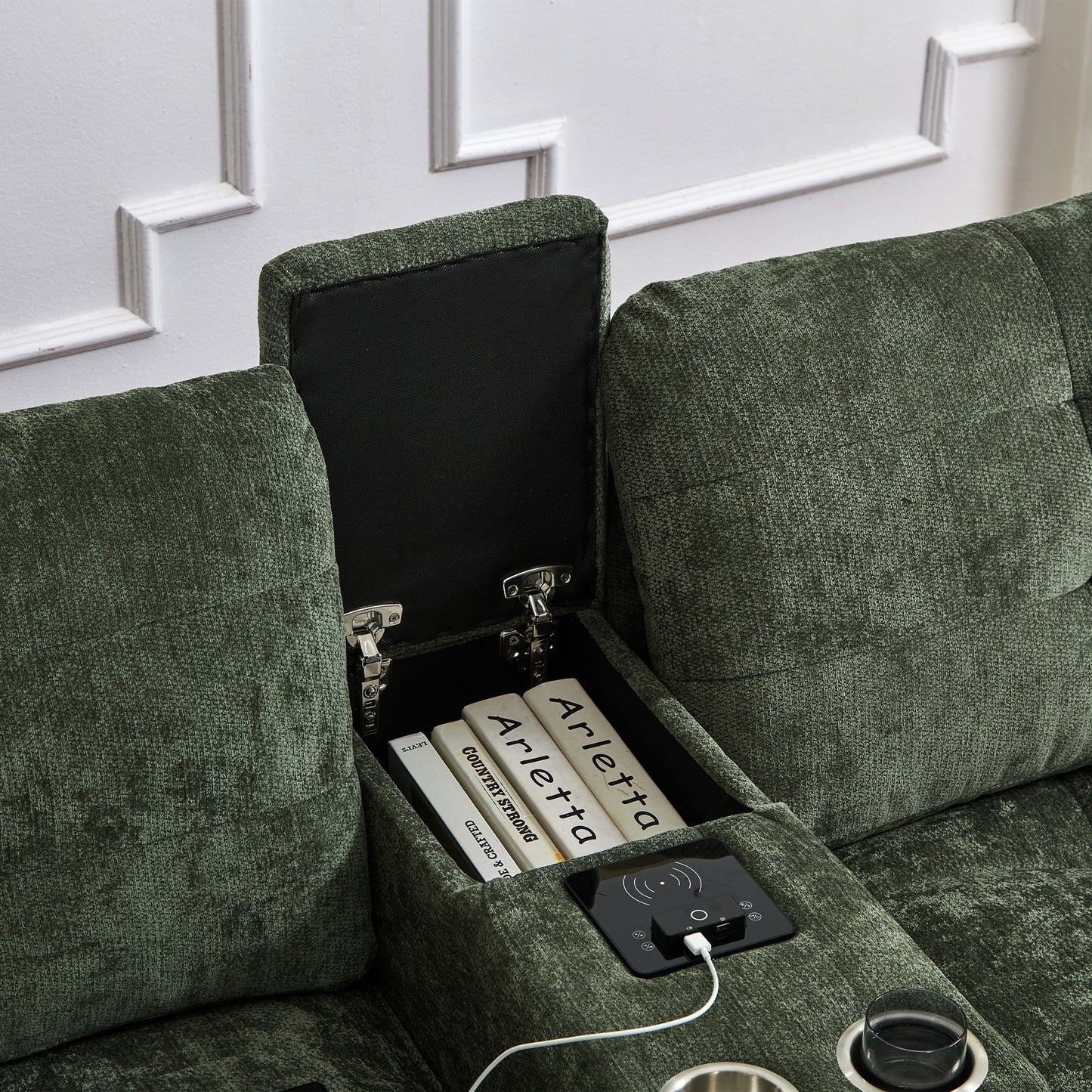 Modern Sectional Sofa U-Shaped With Movable Ottomans, tooth Speakers, LED Lights And Modular Storage