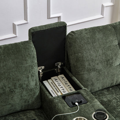 Modern Sectional Sofa U-Shaped With Movable Ottomans, tooth Speakers, LED Lights And Modular Storage