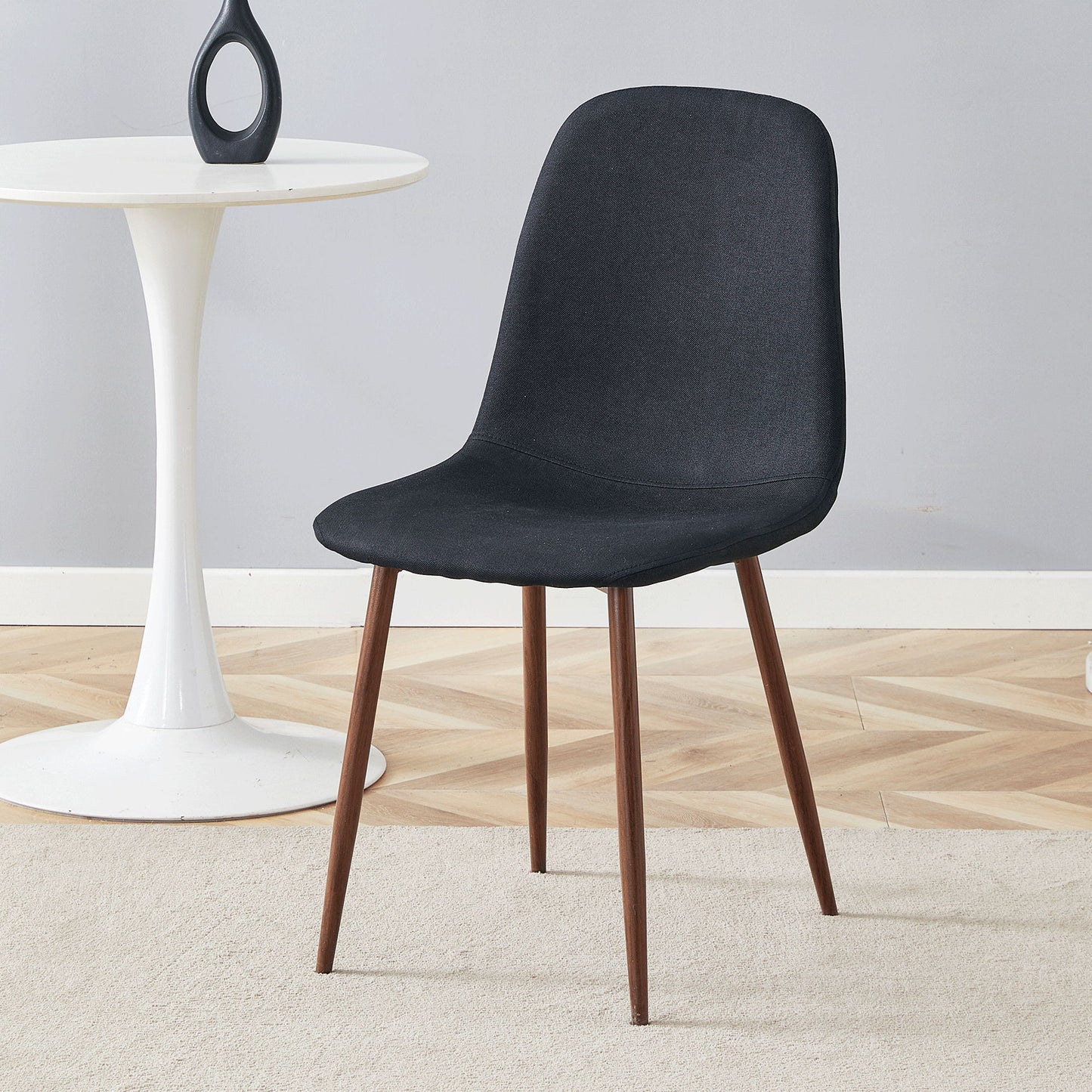 Luxury Simple Chair (Set of 4) Linen Cotton High Resilience Dining Chair With Metal Color Leg - Black / Walnut