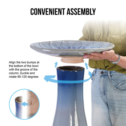 Birdbath For Patio, Garden - Blue Gray