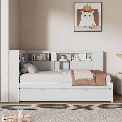 Daybed With Storage Shelves, USB Charging, And Trundle Bed