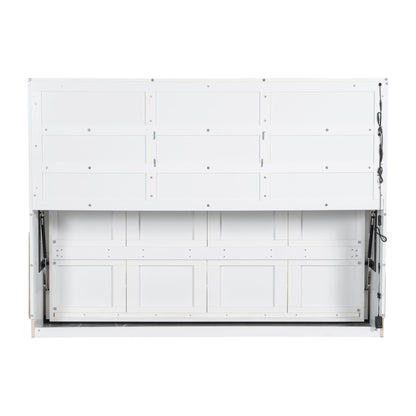 Murphy Cabinet Bed With Folding Sofa, Built In Storage Shelves And LED Light