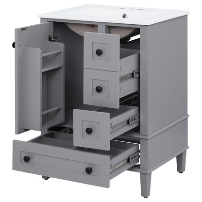 Bathroom Vanity With Integrated Basin, Soft Close Drawers, Door Mounted Double Layer Shelf