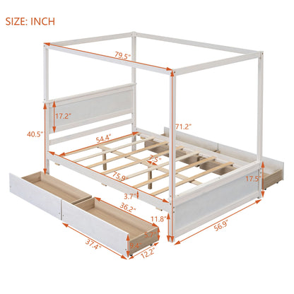 Canopy Platform Bed With Drawers, Support Slats, No Box Spring Needed