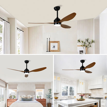 Ceiling Fan With Lights Quiet DC Motor 3 Blade Ceiling Fans 6 Speed Levels, Reversible Ceiling Fan - Matte Black / Wood