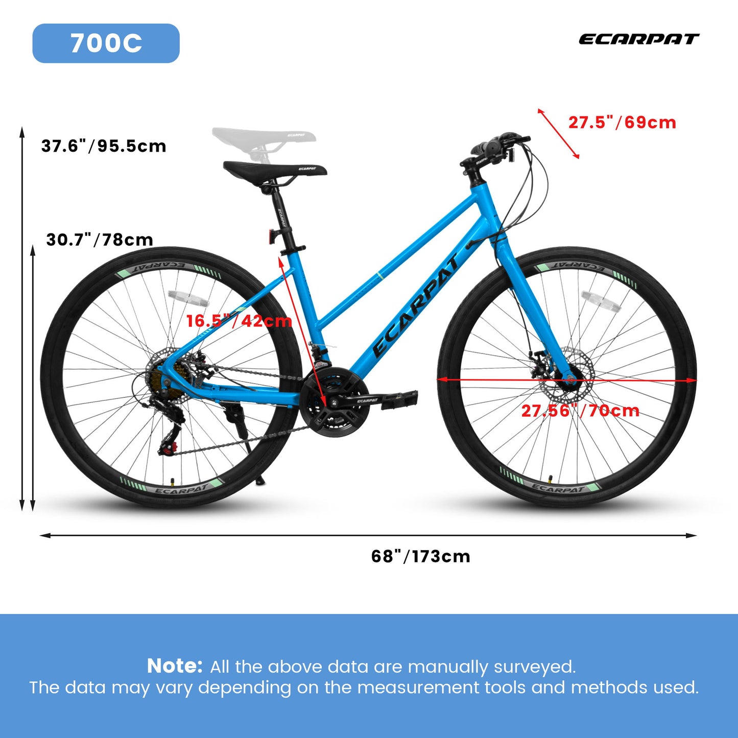 A28250 Road Bike With Aluminum Alloy Wheels, 21 Speed Gear System, Disc Brakes, Wide Tires
