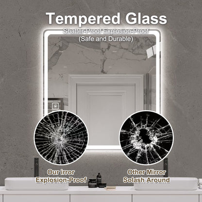 LED Bathroom Mirror, Anti Explosion Glass, Rust Resistant, Anti Fog, Tri Color