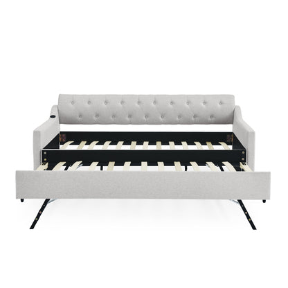 Size Upholstered Daybed With Trundle And USB Charging Armrest