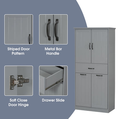Modern Bathroom Storage Cabinet With Two Laundry Baskets, One Drawer, Adjustable Shelf