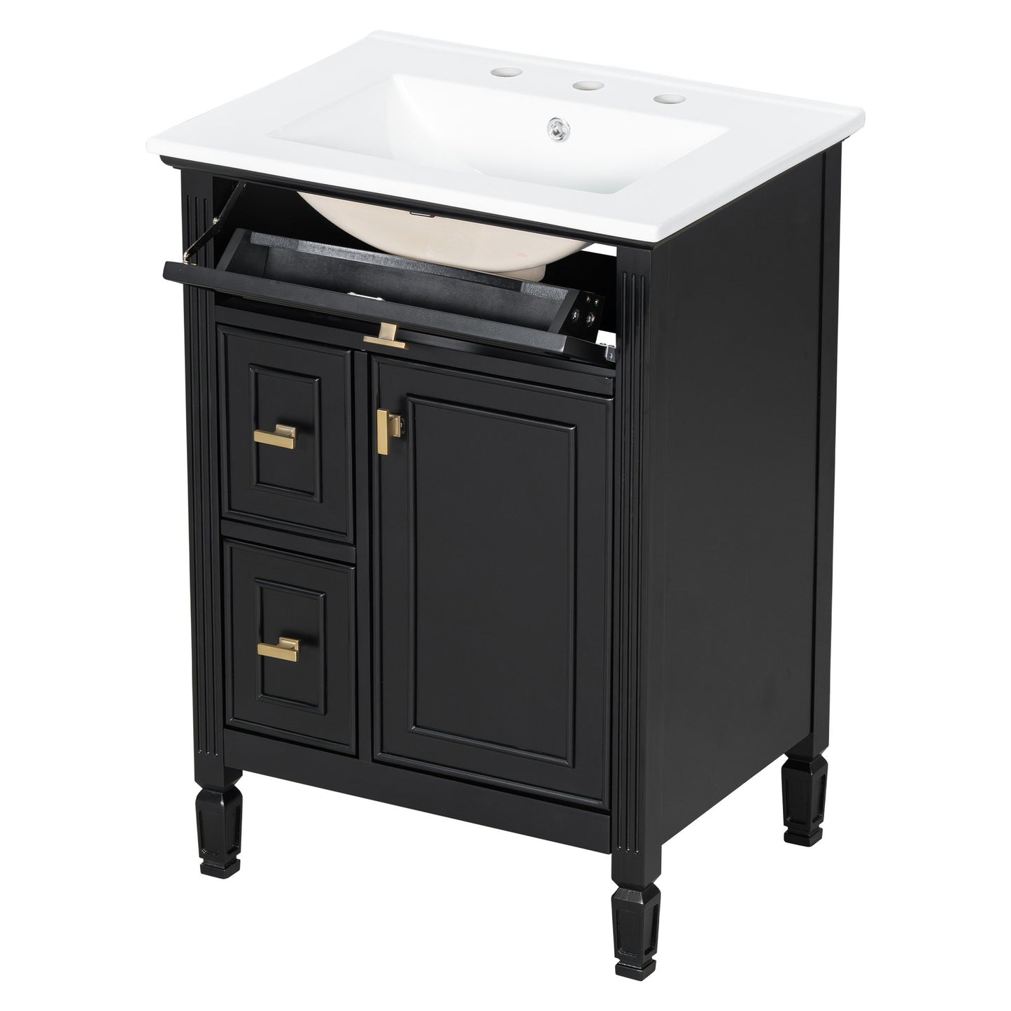 Modern Bathroom Vanity With Sink, Flip Drawer, 2 Drawers, Adjustable Shelf