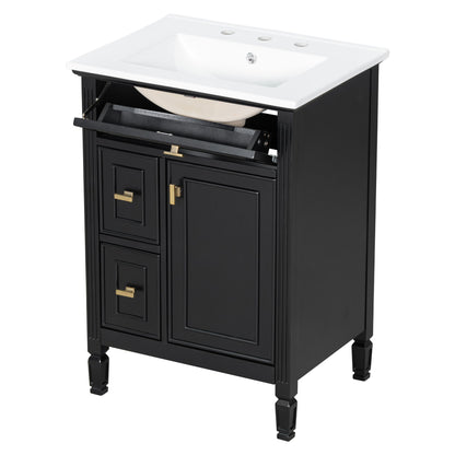 Bathroom Vanity With Sink, Flip Drawer, 2 Drawers, Adjustable Shelf