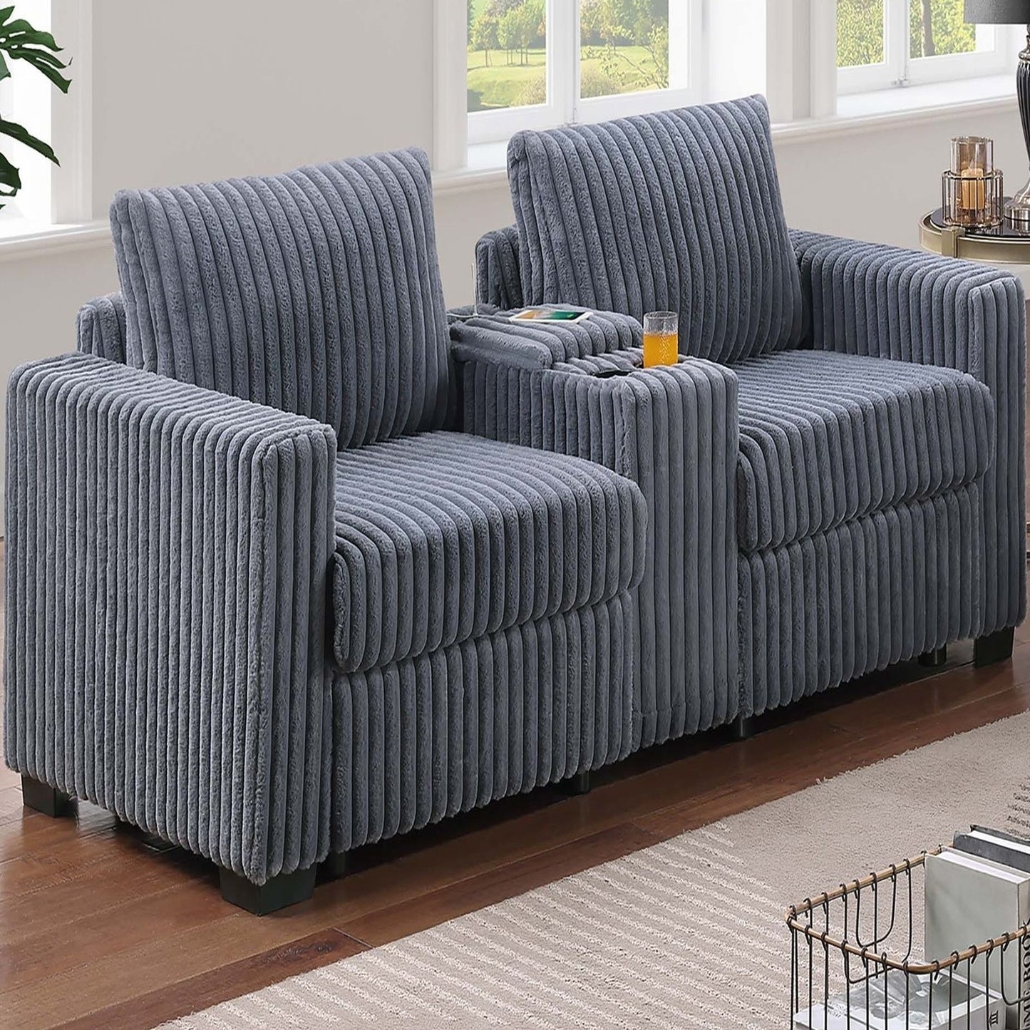 Modern Style 2 Piece Sofa Set With Cup Holders & Charging Port