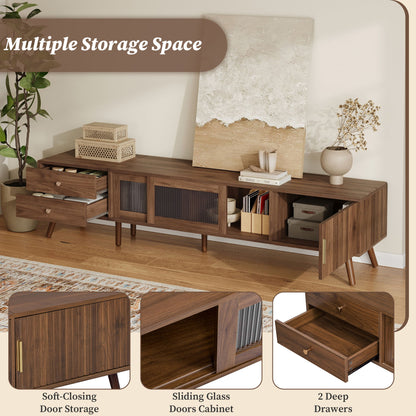 76" TV Stand, Entertainment Center With Storage Cabinets, TV Media Console Table For Living Room - Natural