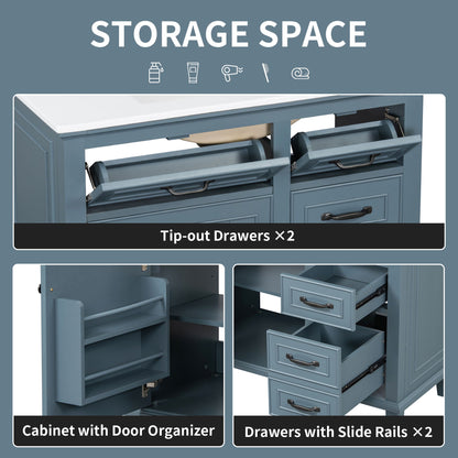 Modern Bathroom Vanity With Sink Top, Flip Drawers, Adjustable Shelf