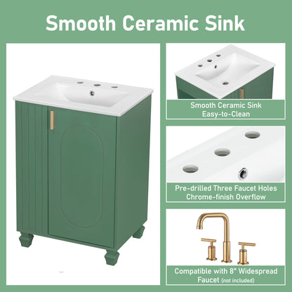Classic Retro Bathroom Vanity With Sink, Door Shelf, Side Open Storage Frame