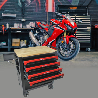 4 Drawers Multifunctional Tool Cart With Wheels And Wooden Top