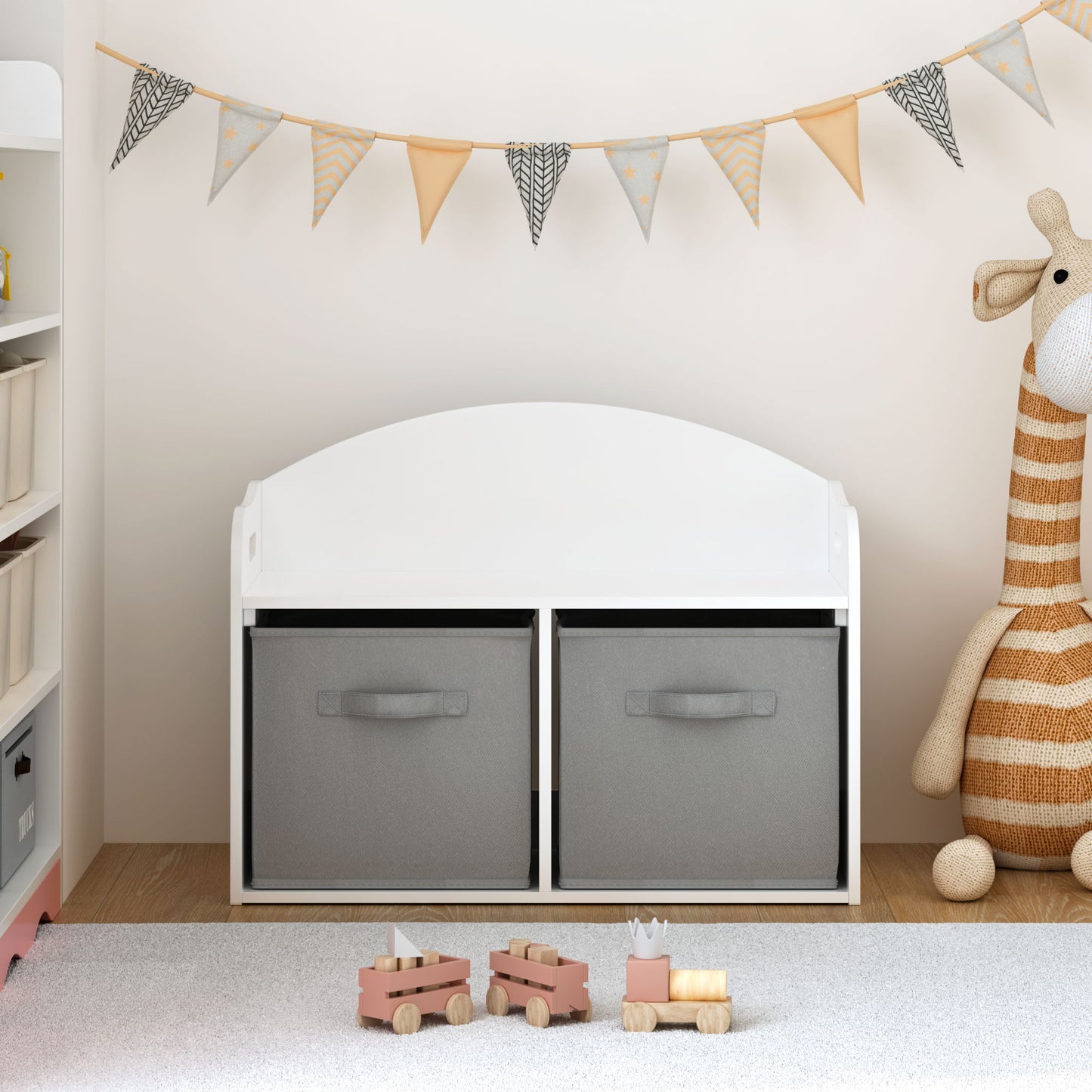 Toy Box Bench With Collapsible Drawers, Storage Cabinet Organizer - White