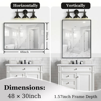 Rectangular Bathroom Mirror Square Angle Metal Frame Wall Mounted Hanging Plates Wall Mount Mirror For Bathroom (Horizontal & Vertical)