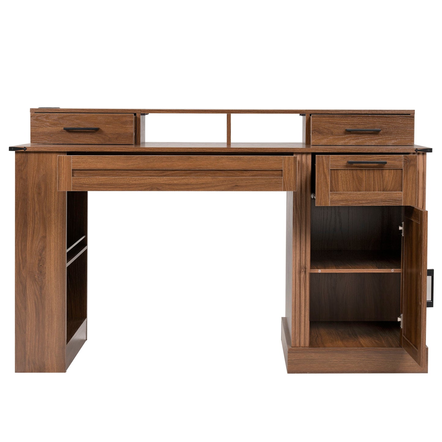 Office Desk With Storage Cabinet, Charging Station, Monitor Stand & Pegboard