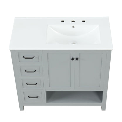 Bathroom Vanity With Sink Top, Bathroom Vanity Cabinet With 2 Doors And 2 Drawers, Open Shelf