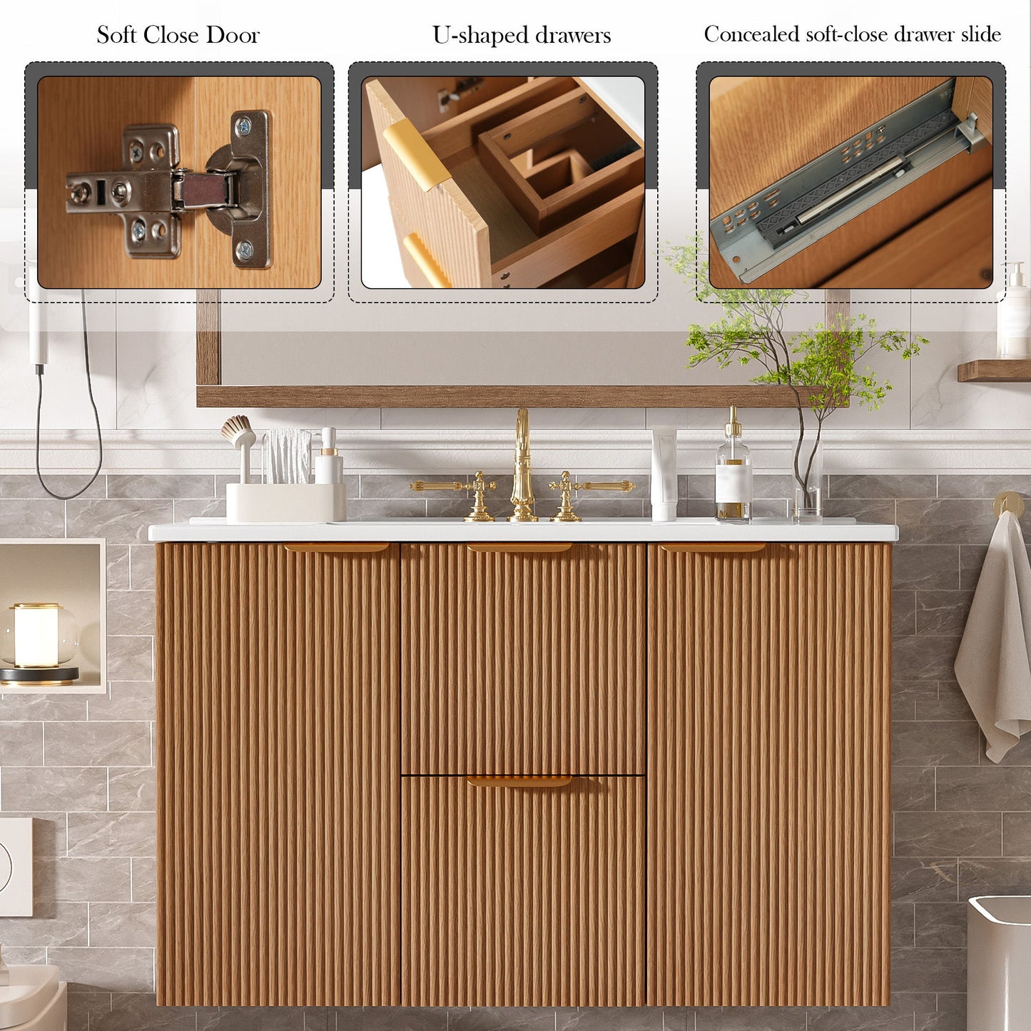 Modern Wall Mounted Bathroom Vanity, Soft Close Doors