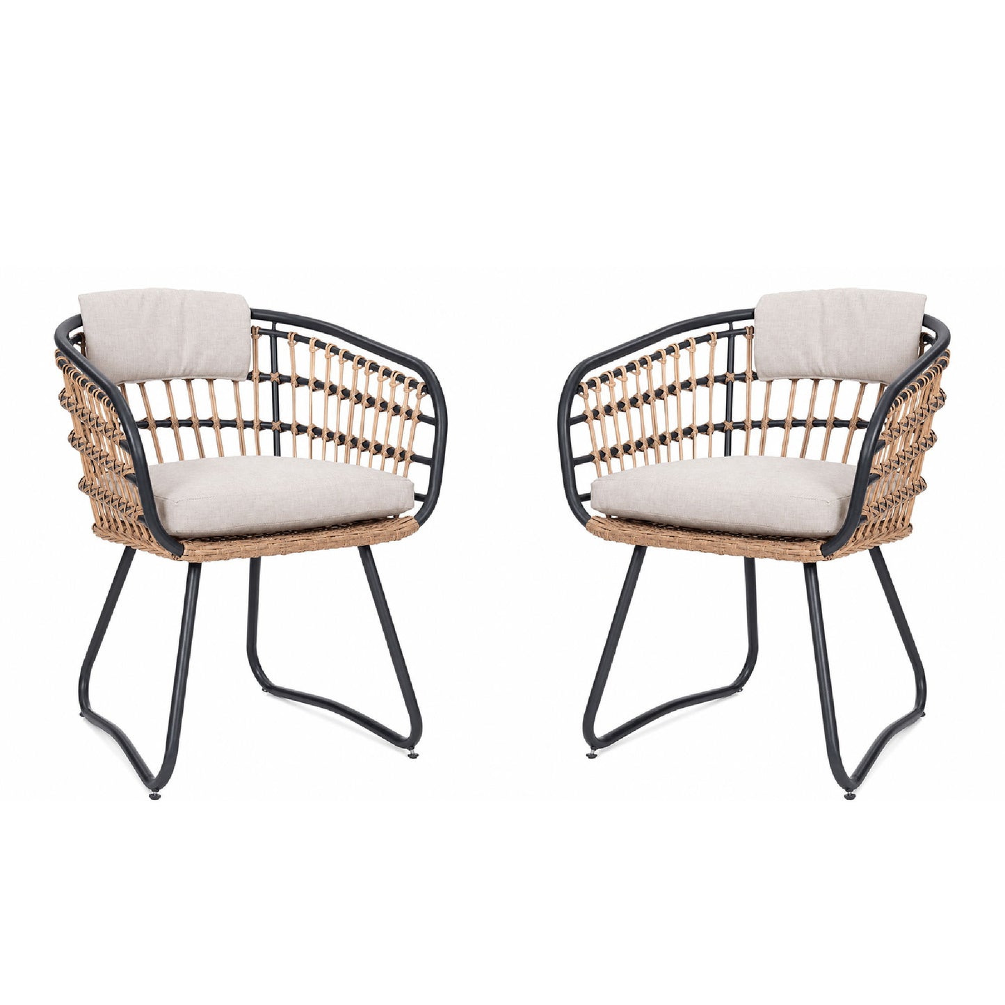 Patio All Weather Armchairs With Cushions (Set of 2) - Beige