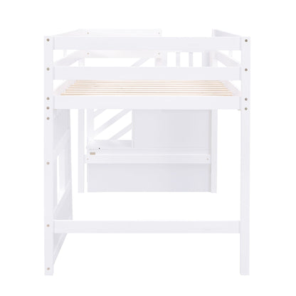 Loft Bed With Storage Staircase, Window & LED Light