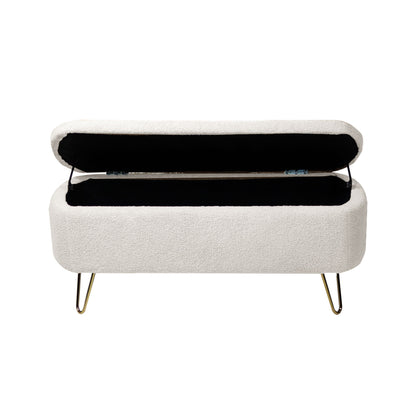 Storage Ottoman Bench For End Of Bed Legs, Modern Camel Faux Fur Entryway Bench Upholstered Padded With Storage For Living Room Bedroom