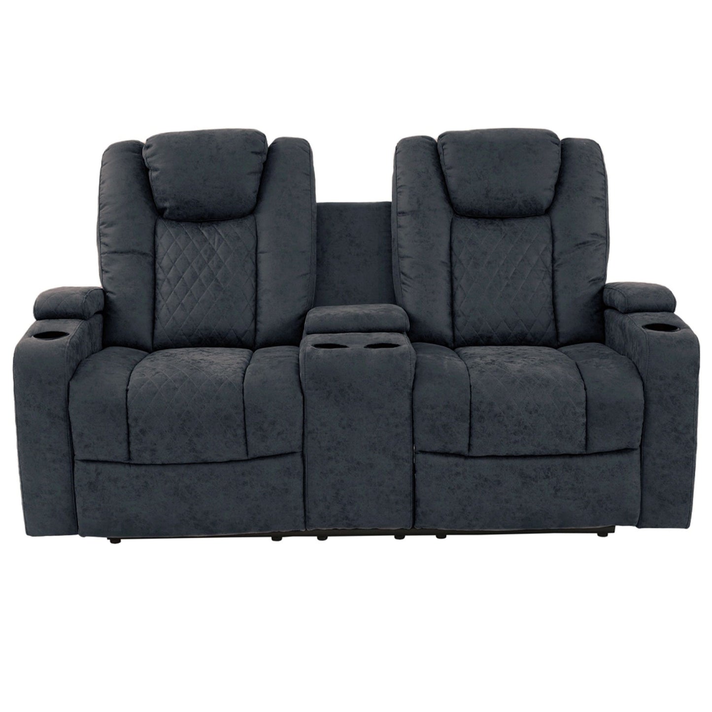 Power Reclining Loveseat With Adjustable Headrest, Storage, Cup Holders - Inky Blue