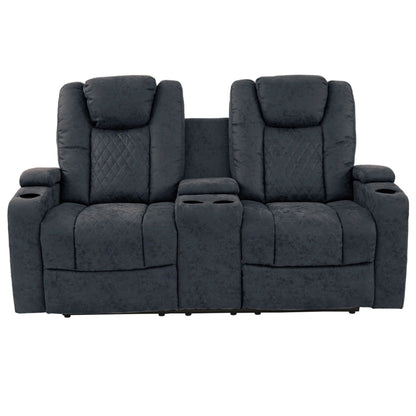 Power Reclining Loveseat With Adjustable Headrest, Storage, Cup Holders - Inky Blue